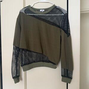 Tobi Khaki and Black Mesh Sweater